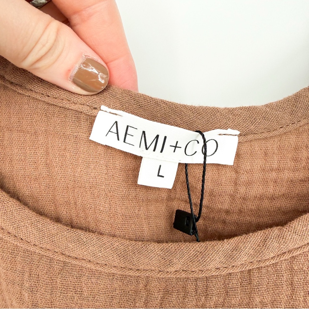 NWT Aemi+Co Midi Cut Out Dress Mocha Brown Cotton Gauze Large - Picture 12 of 15